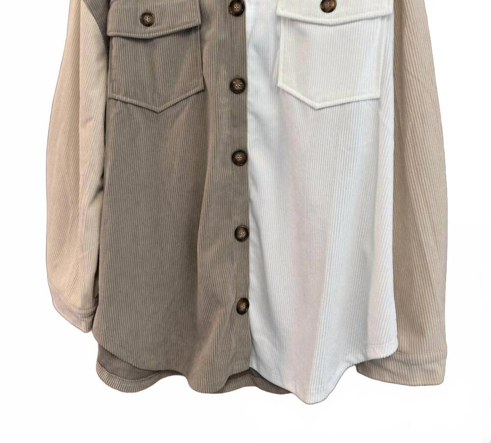NEW SIMPLY SOUTHERN women's colorblock sherpa shacket in sepia